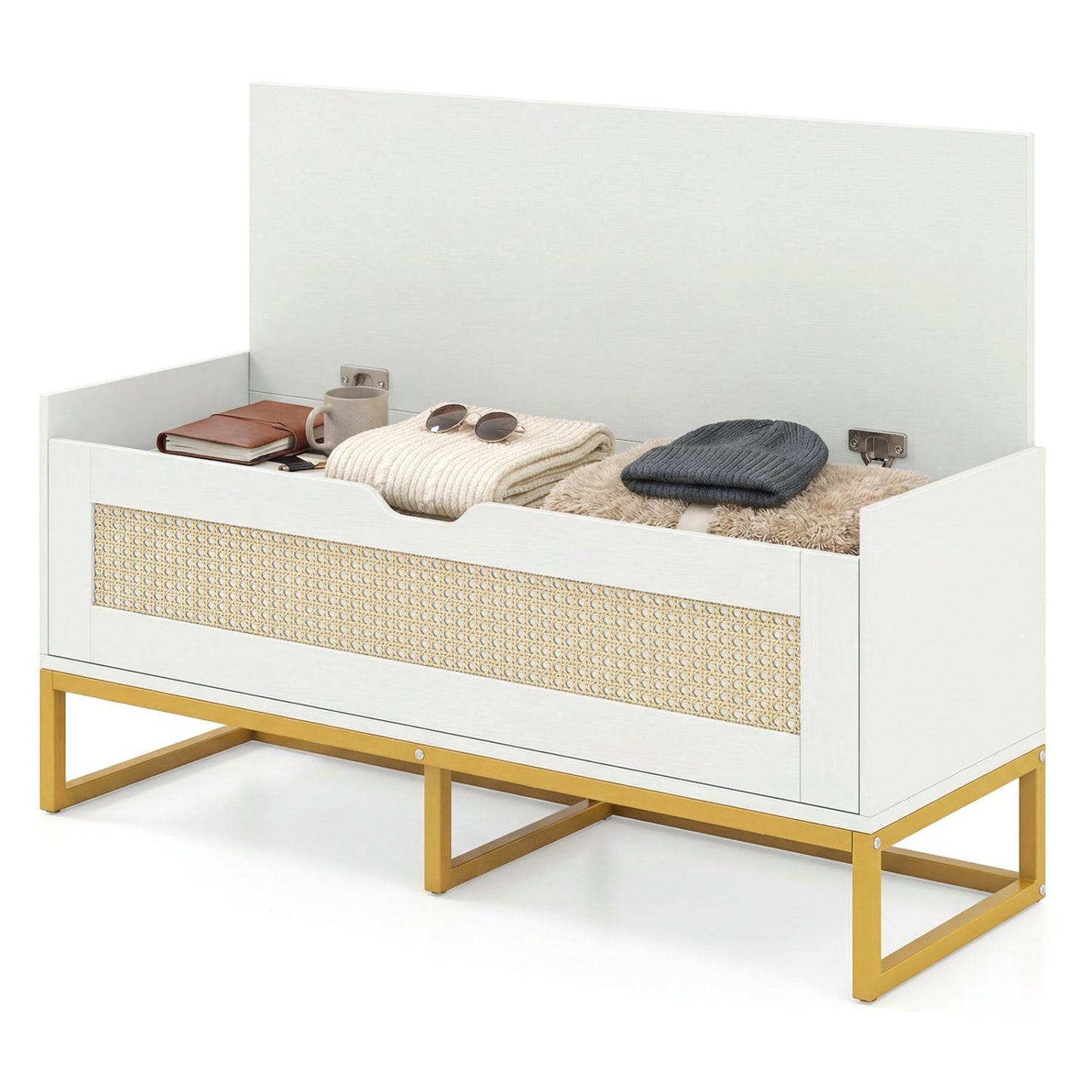 39.5" Rattan Storage Chest Wicker Shoe Bench with Padded Seat Flip-Top