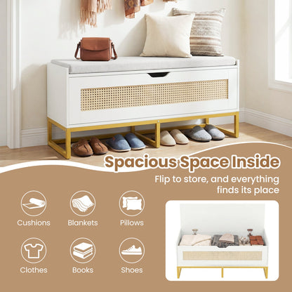39.5" Rattan Storage Chest Wicker Shoe Bench with Padded Seat Flip-Top