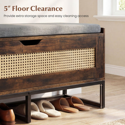39.5" Rattan Storage Chest Wicker Shoe Bench with Padded Seat Flip-Top
