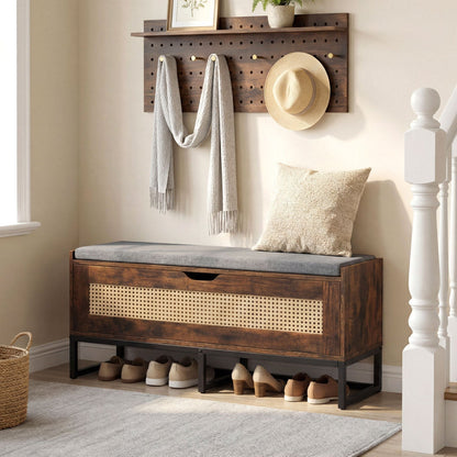 39.5" Rattan Storage Chest Wicker Shoe Bench with Padded Seat Flip-Top