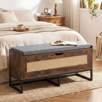 39.5" Rattan Storage Chest Wicker Shoe Bench with Padded Seat Flip-Top