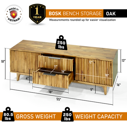 Bosk Solid Wood Storage Bench