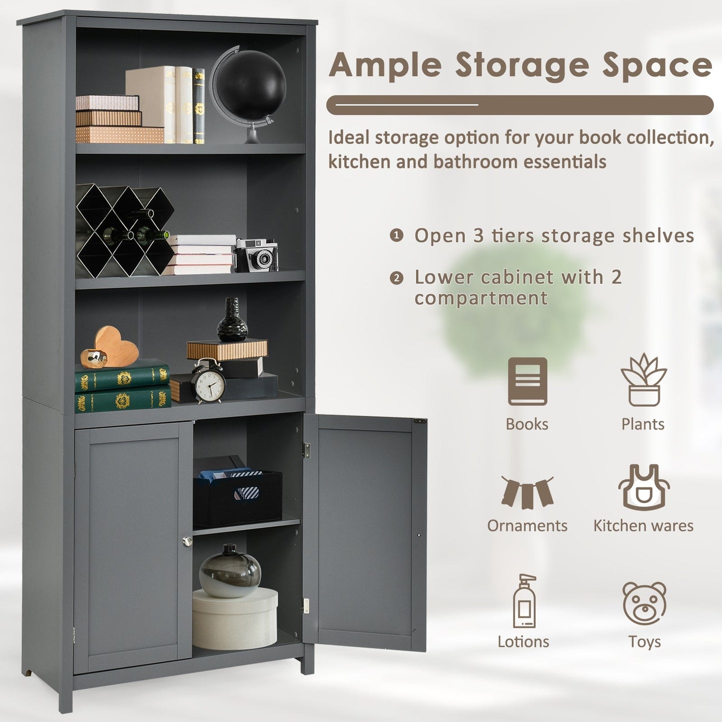 Bookcase Shelving Storage Wooden Cabinet Unit Standing Display Bookcase with Doors