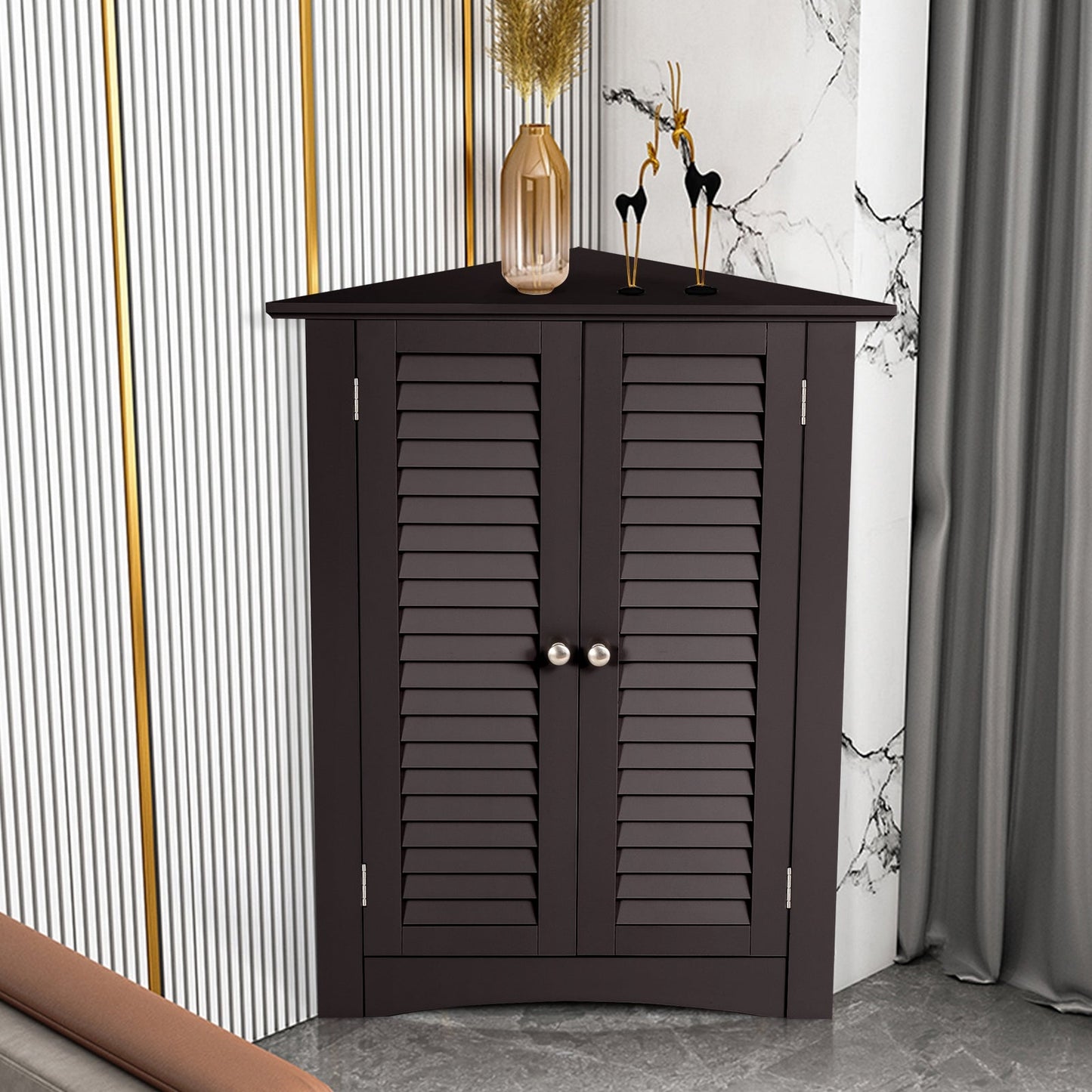 Bathroom Corner Storage Freestanding Floor Cabinet with Shutter Door