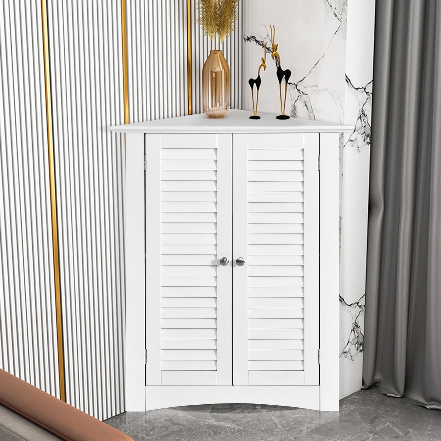 Bathroom Corner Storage Freestanding Floor Cabinet with Shutter Door