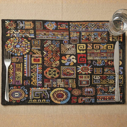 DaDa Bedding Set of 4-Pieces Ethnic Ornaments Geometric Black Tapestry Dining Placemats 13” x 19” (18118)