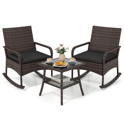 3-Piece Rocking Bistro Set with Cushions & Side Table