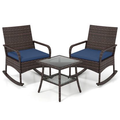 3-Piece Rocking Bistro Set with Cushions & Side Table