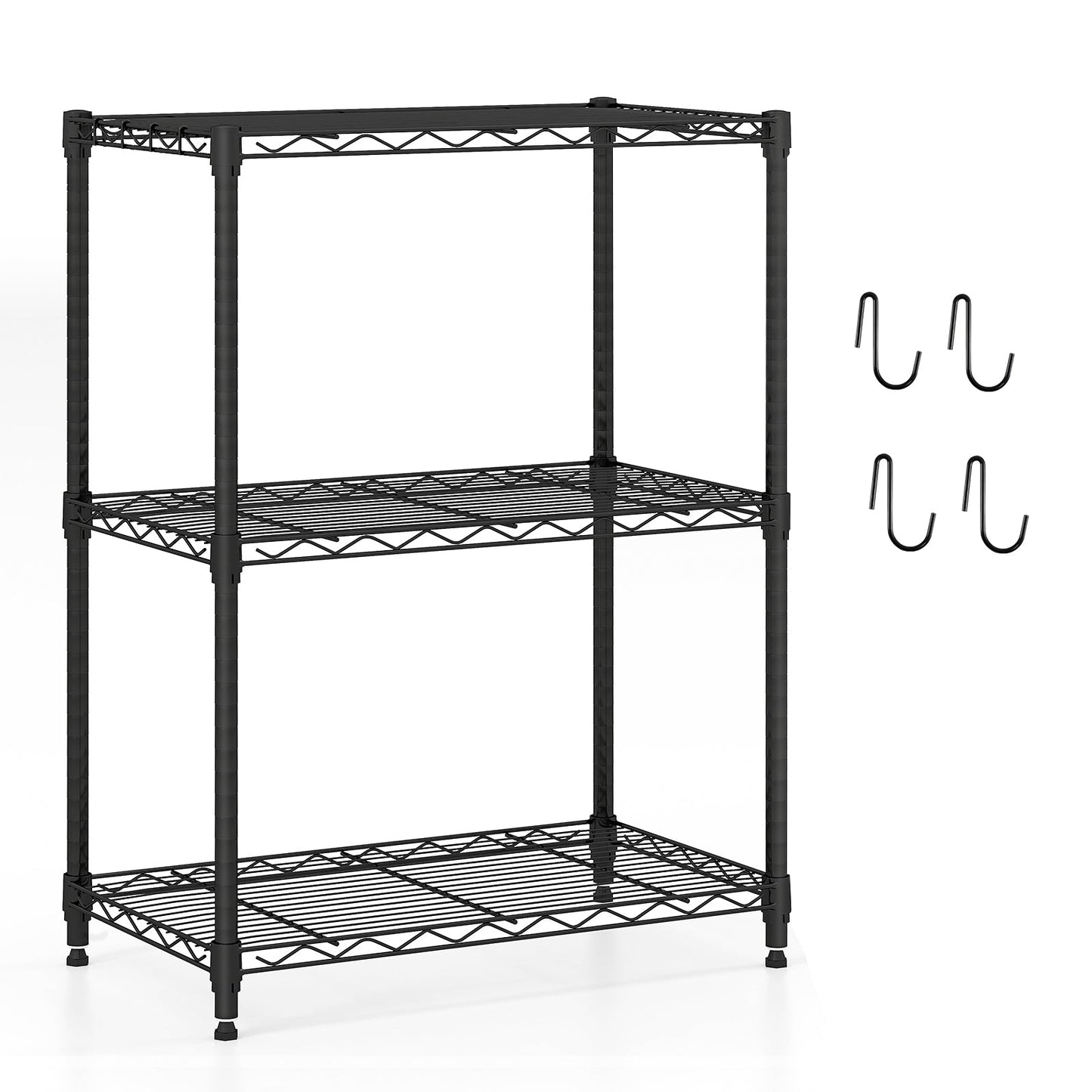 3-Tier Metal Storage Shelving Unit Set of 2 with V-Shaped Wire Rack-Black
