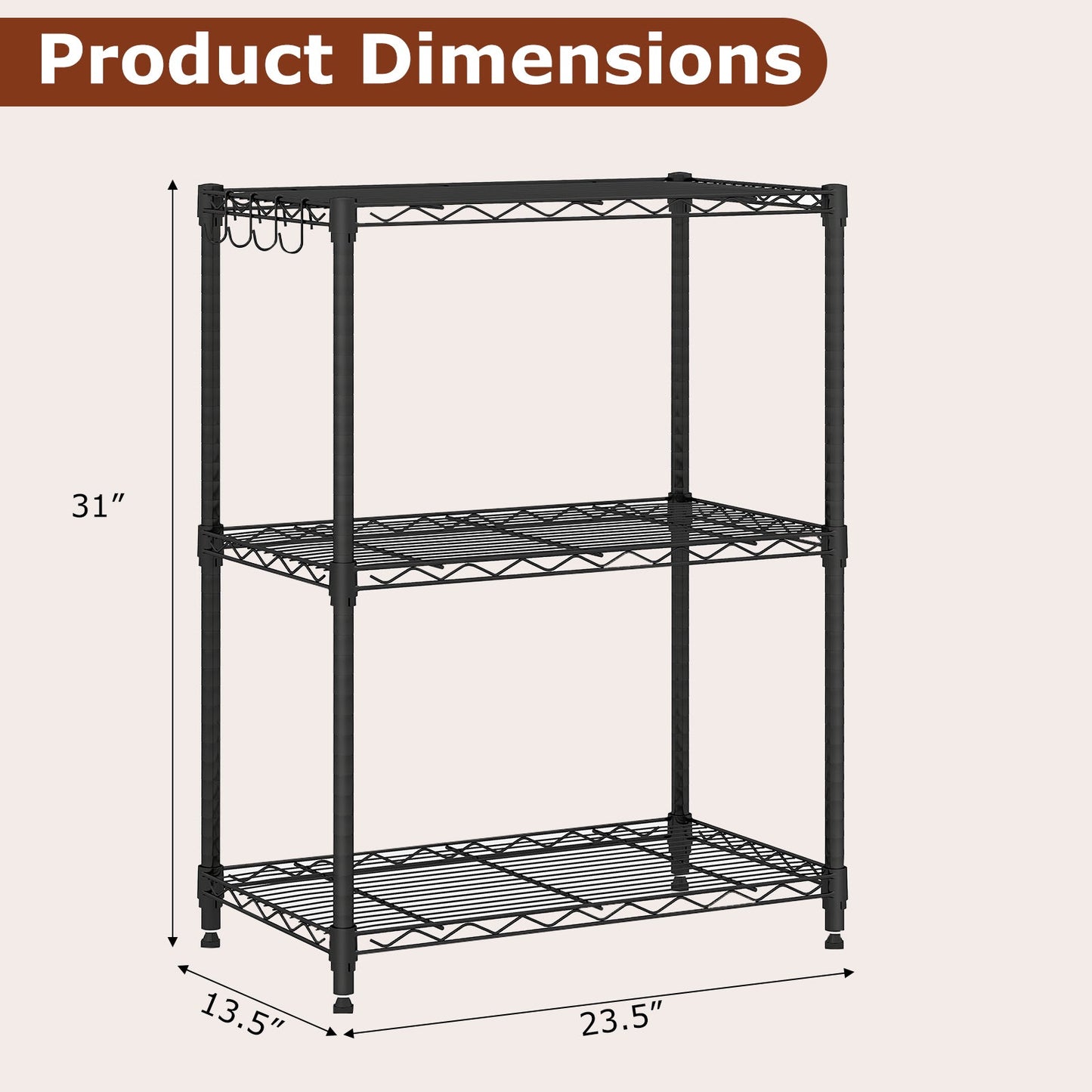 3-Tier Metal Storage Shelving Unit Set of 2 with V-Shaped Wire Rack-Black