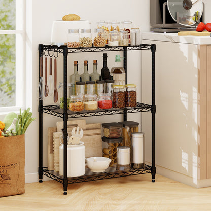 3-Tier Metal Storage Shelving Unit Set of 2 with V-Shaped Wire Rack-Black
