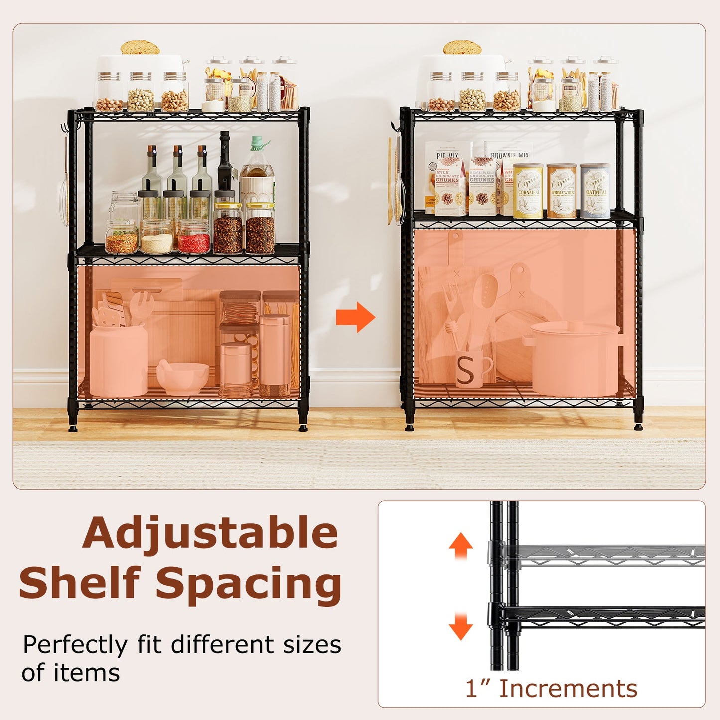 3-Tier Metal Storage Shelving Unit Set of 2 with V-Shaped Wire Rack-Black
