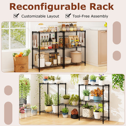 3-Tier Metal Storage Shelving Unit Set of 2 with V-Shaped Wire Rack-Black