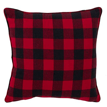Fennco Styles Buffalo Plaid Snowflake Decorative Throw Pillow with Down Filled Insert 18 x 18 Inch - Red Check Cotton Pillow for Home, Couch, Living Room, Christmas and Holiday Season