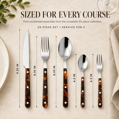 Premium Stainless Steel Flatware Set, 20 Piece Tortoise