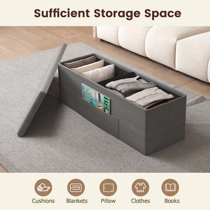 43 Inches Folding Storage Ottoman Bench Linen End of Bed Bench with Padded Seat