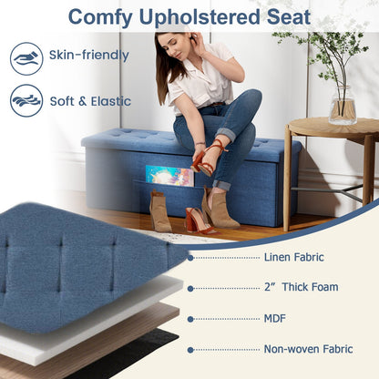 43 Inches Folding Storage Ottoman Bench Linen End of Bed Bench with Padded Seat