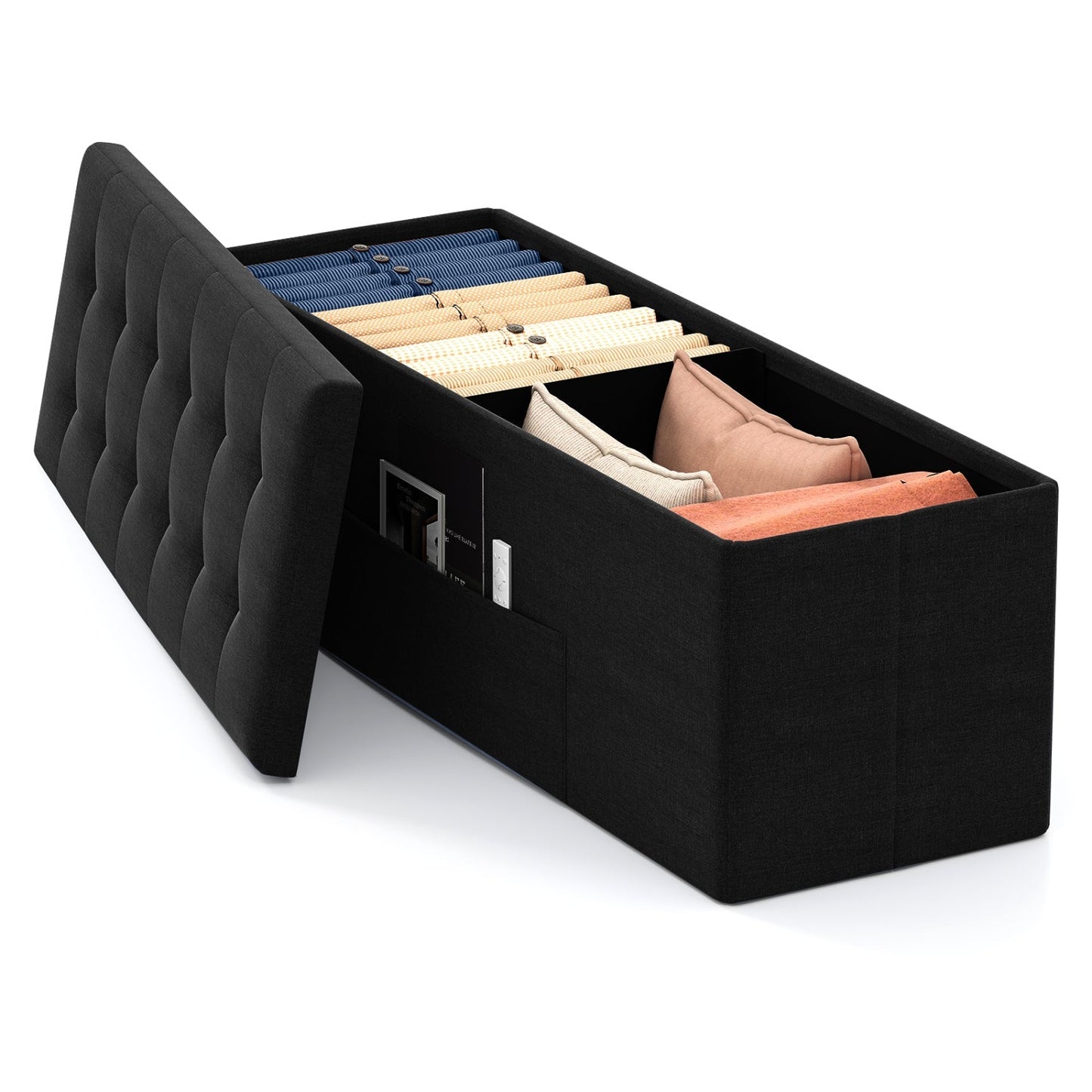 43" Folding Storage Ottoman Bench with Padded Seat