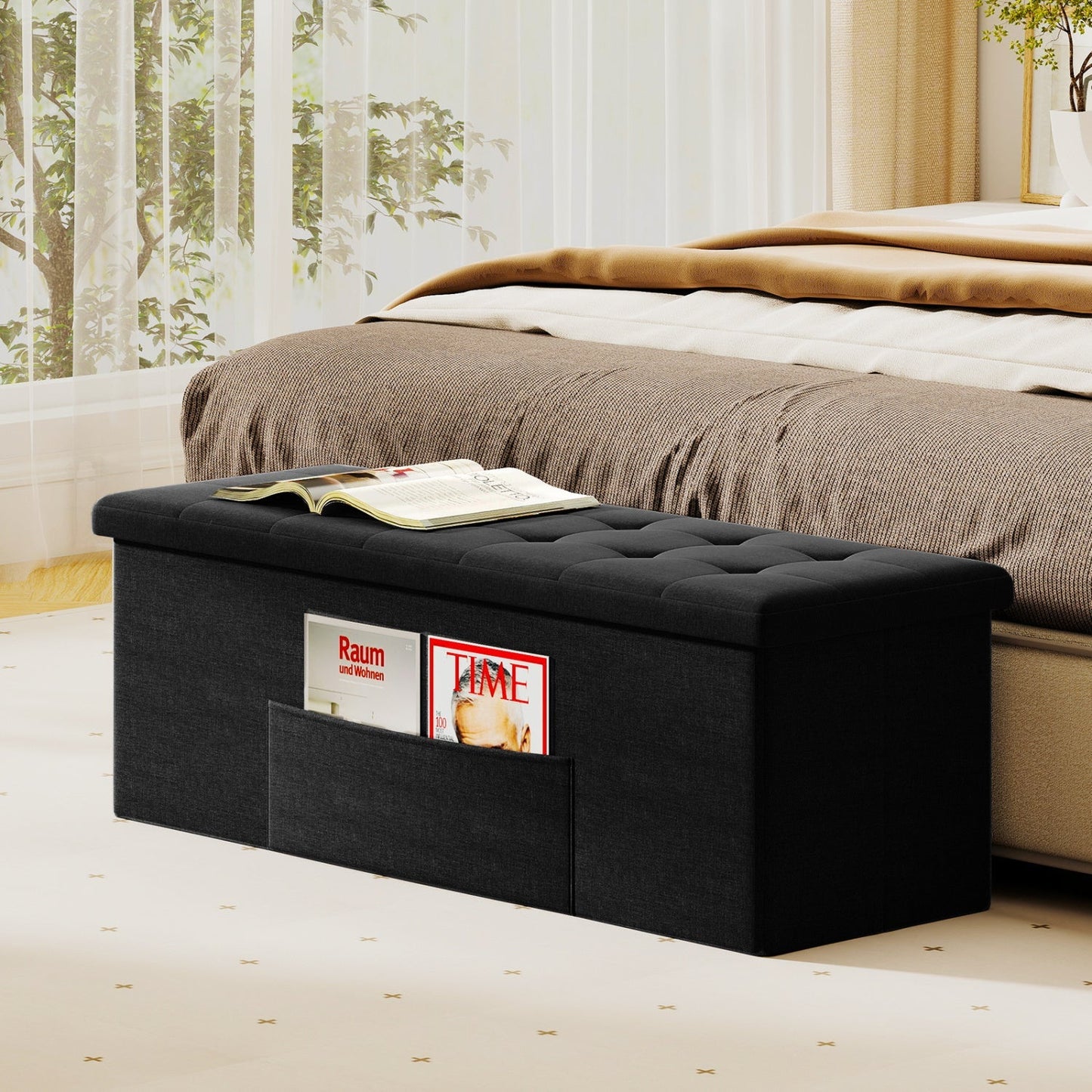43" Folding Storage Ottoman Bench with Padded Seat