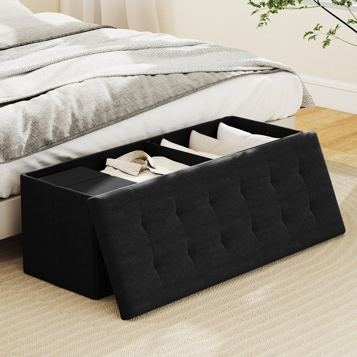 43" Folding Storage Ottoman Bench with Padded Seat
