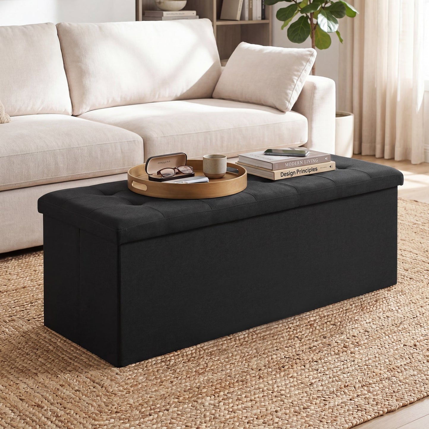 43" Folding Storage Ottoman Bench with Padded Seat