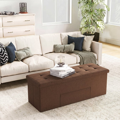 43-Inch Folding Storage Ottoman Bench with Padded Seat