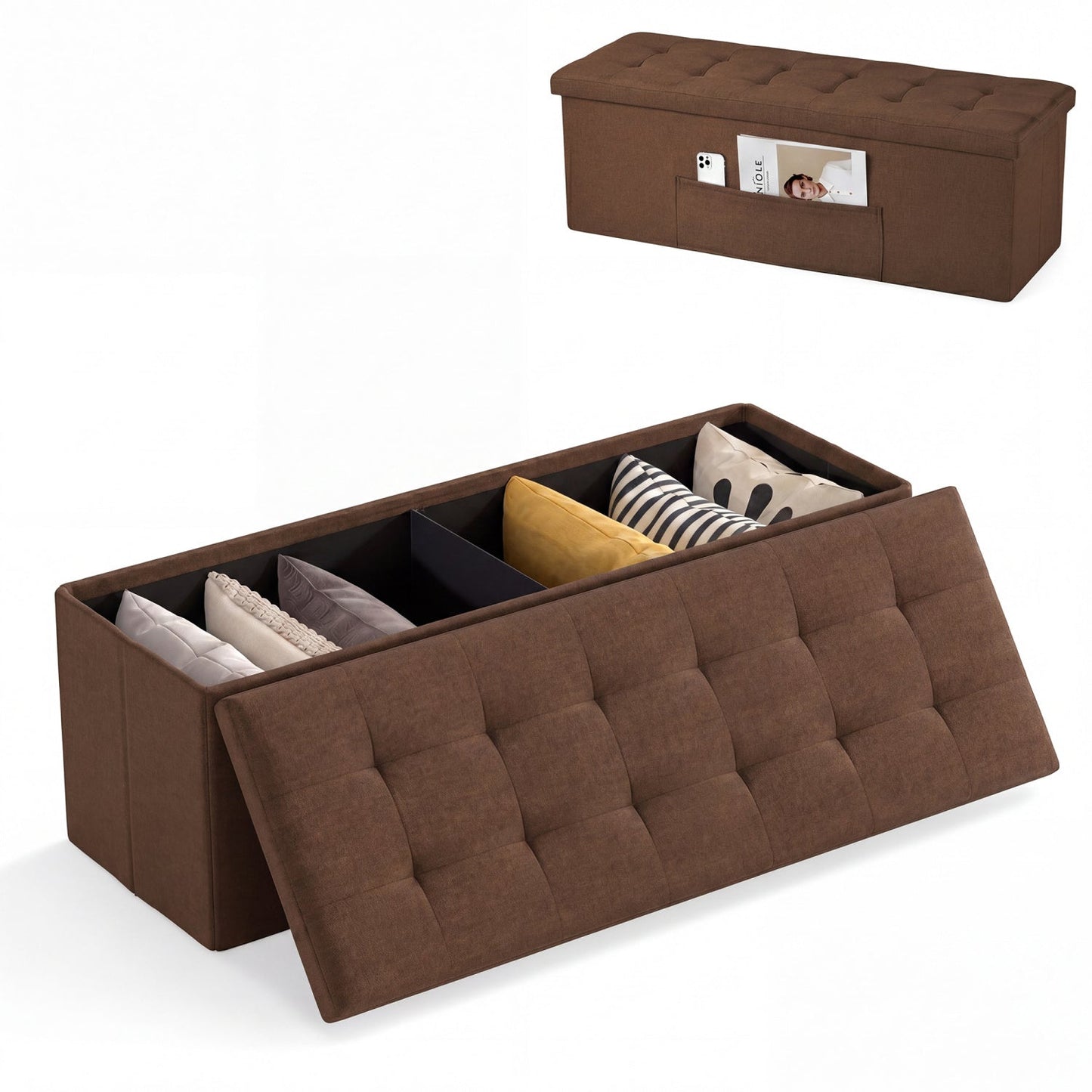 43-Inch Folding Storage Ottoman Bench with Padded Seat