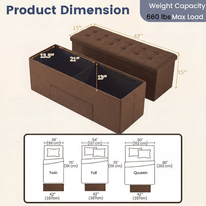 43-Inch Folding Storage Ottoman Bench with Padded Seat