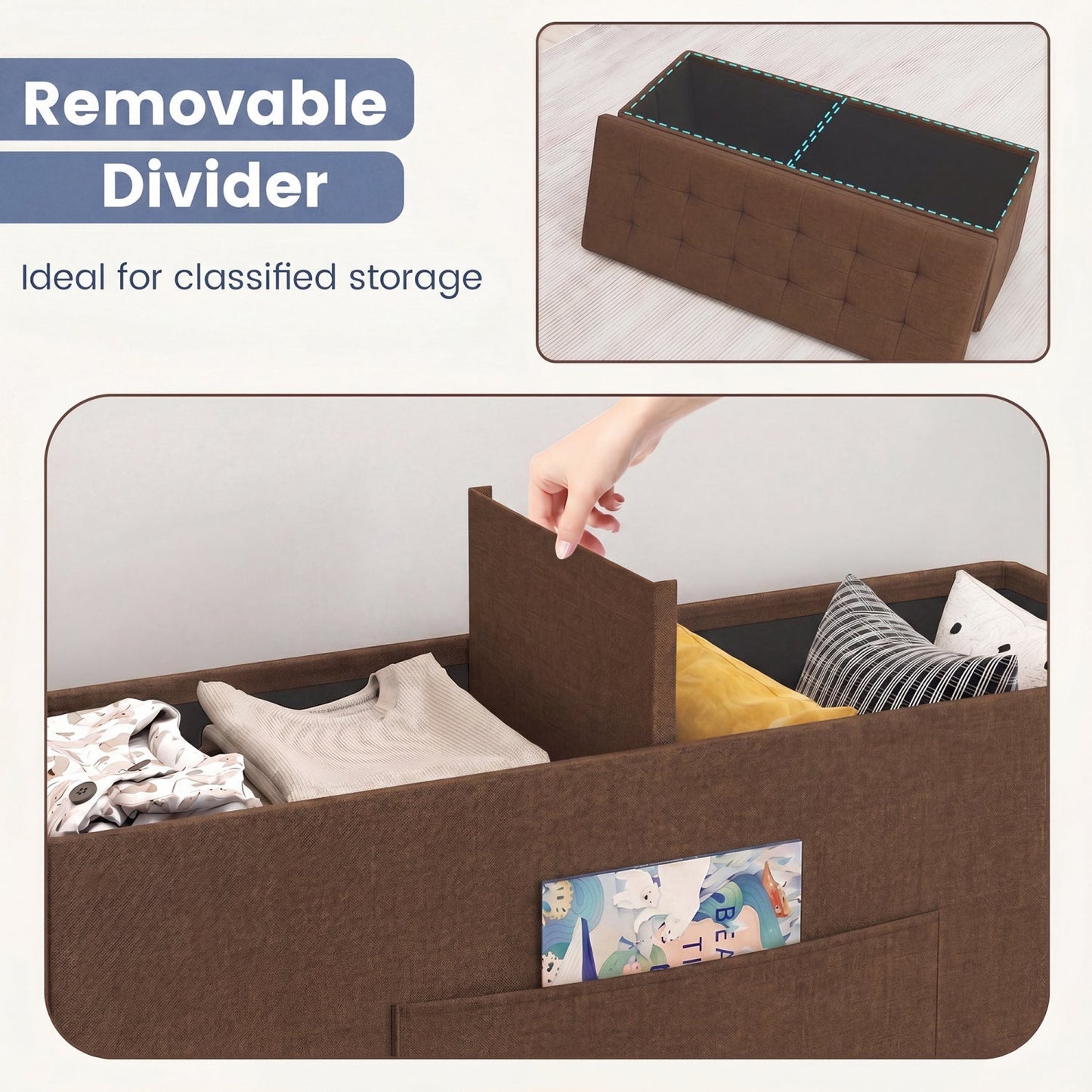 43-Inch Folding Storage Ottoman Bench with Padded Seat