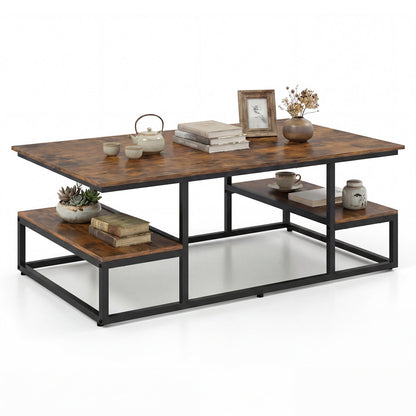 43" Rectangle Coffee Table with Storage and Open Shelves