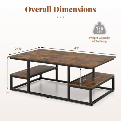 43" Rectangle Coffee Table with Storage and Open Shelves