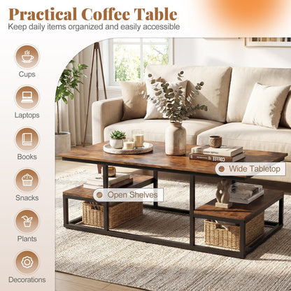 43" Rectangle Coffee Table with Storage and Open Shelves
