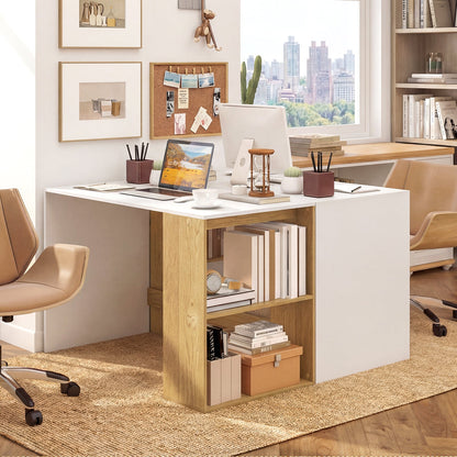 44 Inch Wooden Computer Desk with Bookshelf for Small Space