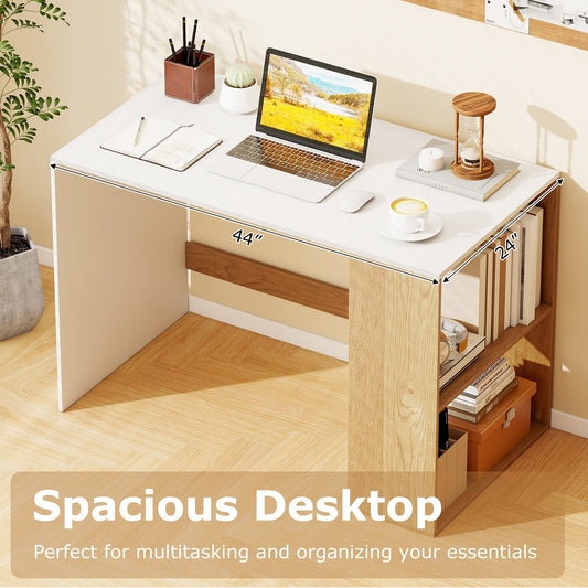 44 Inch Wooden Computer Desk with Bookshelf for Small Space