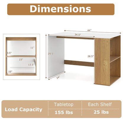 44 Inch Wooden Computer Desk with Bookshelf for Small Space