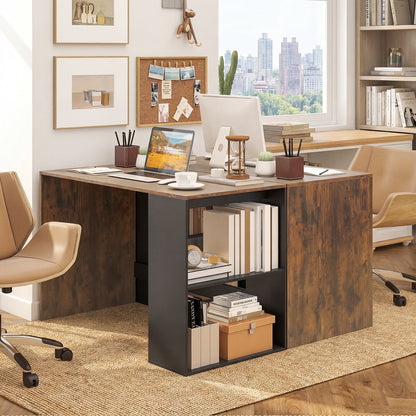 44 Inch Wooden Computer Desk with Bookshelf for Small Space