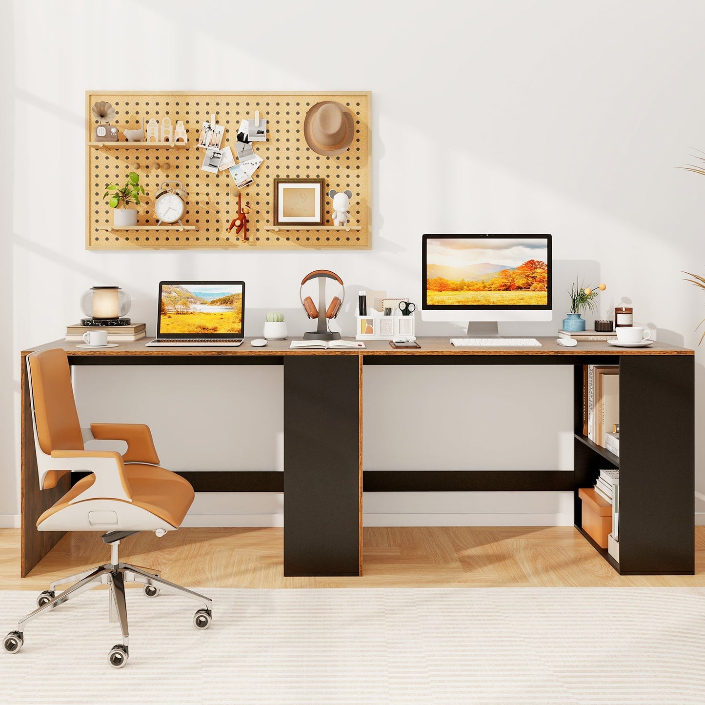 44 Inch Wooden Computer Desk with Bookshelf for Small Space