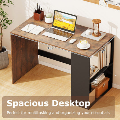 44 Inch Wooden Computer Desk with Bookshelf for Small Space