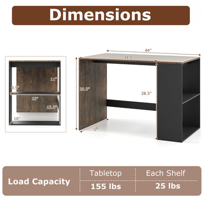 44 Inch Wooden Computer Desk with Bookshelf for Small Space