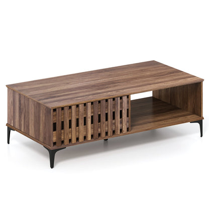 47 Inches Mid Century Coffee Table Farmhouse Wooden Center Table