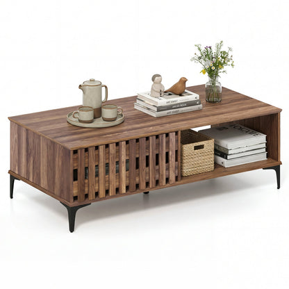 47 Inches Mid Century Coffee Table Farmhouse Wooden Center Table