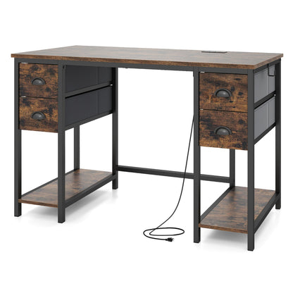 48-Inch Computer Desk with Power Outlet & 4 Fabric Drawers