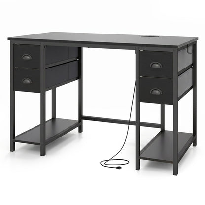 48-Inch Computer Desk with Power Outlet & 4 Fabric Drawers