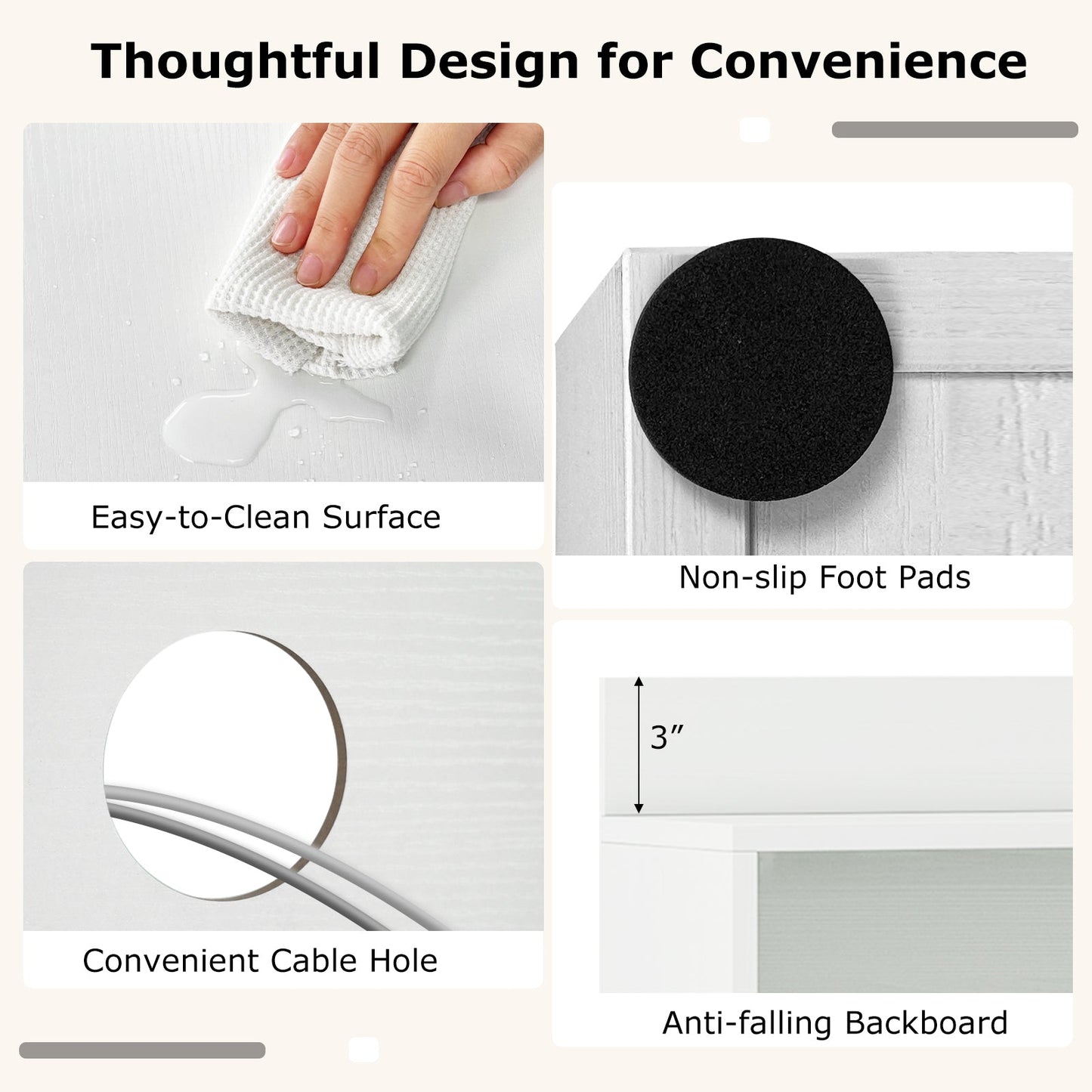 48 Inch Writing Computer Desk with Anti-Tipping Kits and Cable Management Hole