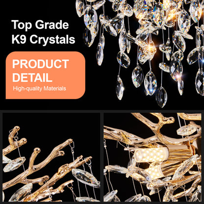 Gold Tree Branch Crystal Chandelier | Modern Luxury Pendant Light for Dining Room, Living Room & Bedroom