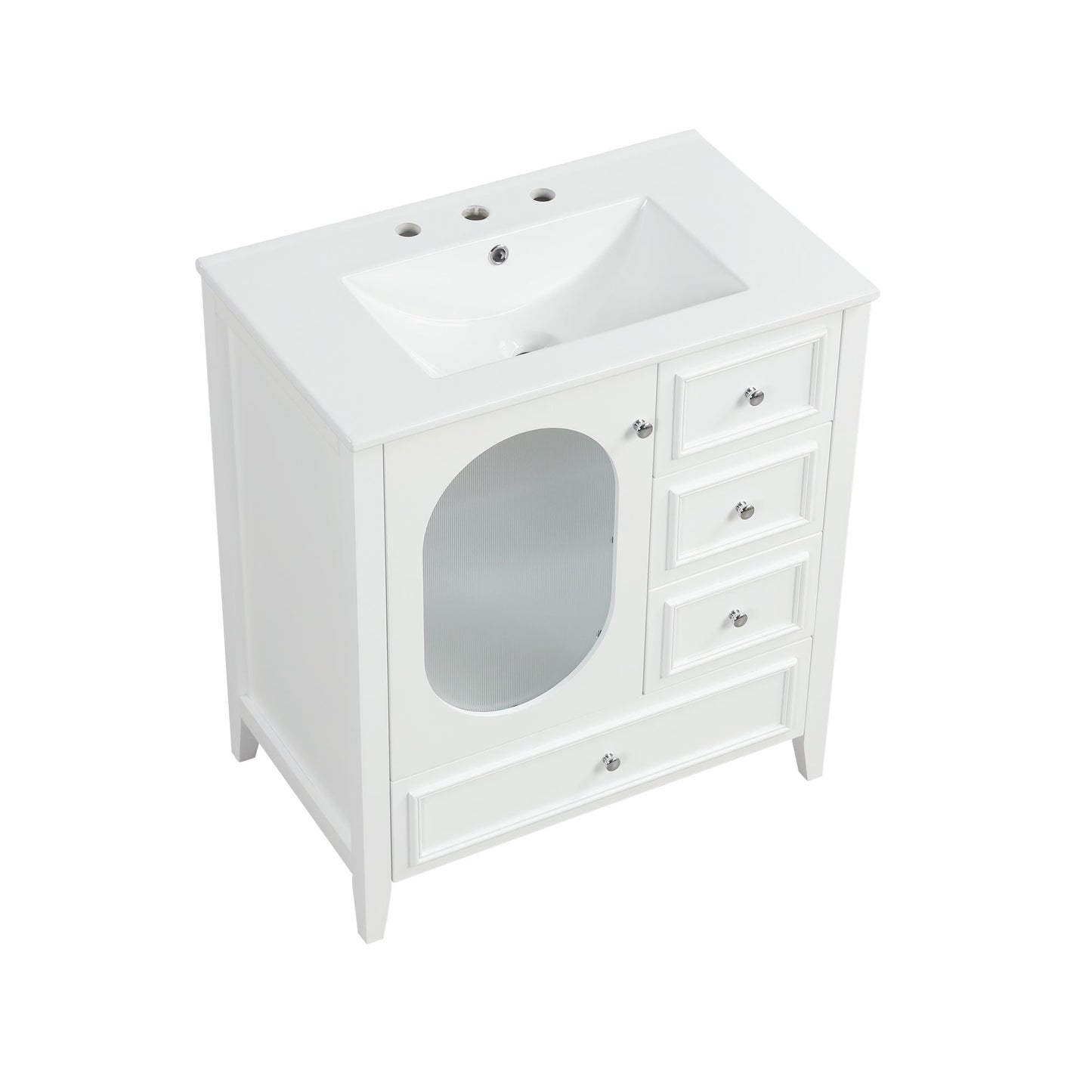 30" Bathroom Vanity with Sink, Bathroom Vanity Cabinet with Three Drawers and Door, Solid Wood and MDF, White