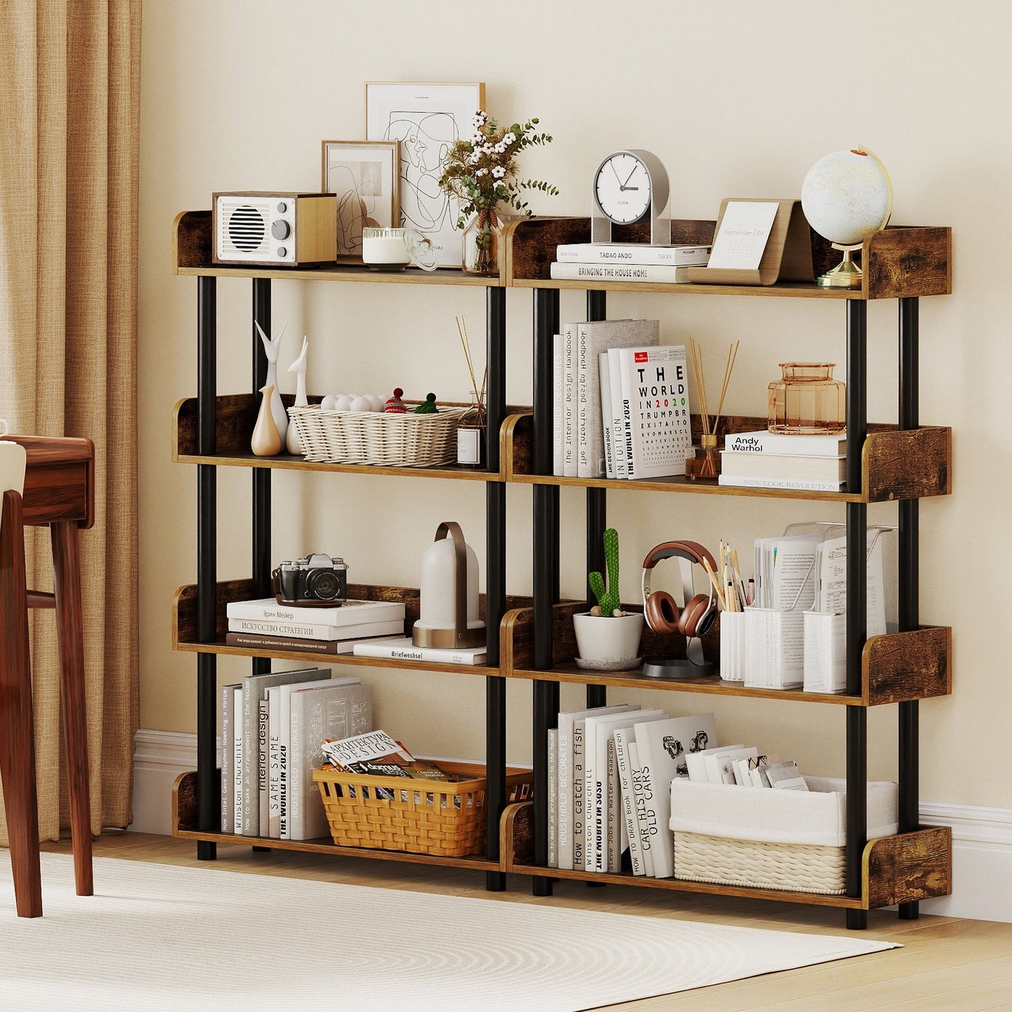 4-Tier Bookshelf Open Bookcase with Anti-Tipping Kit Industrial Storage Unit