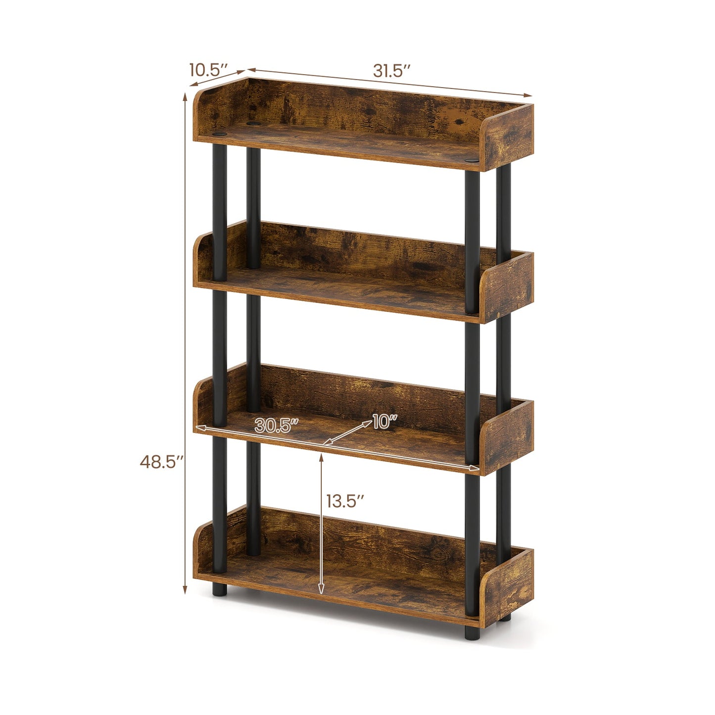 4-Tier Bookshelf Open Bookcase with Anti-Tipping Kit Industrial Storage Unit