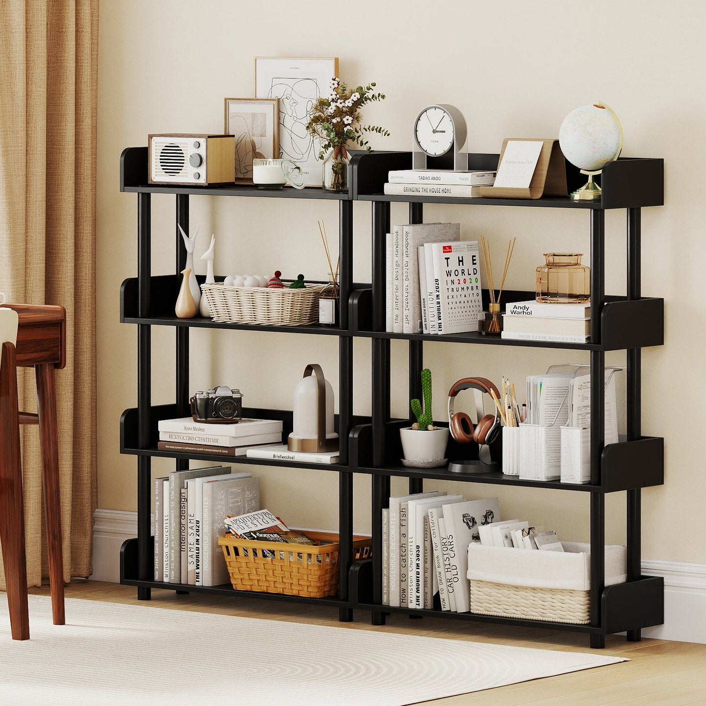 4-Tier Bookshelf Open Bookcase with Anti-Tipping Kit Industrial Storage Unit