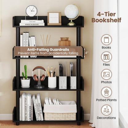 4-Tier Bookshelf Open Bookcase with Anti-Tipping Kit Industrial Storage Unit